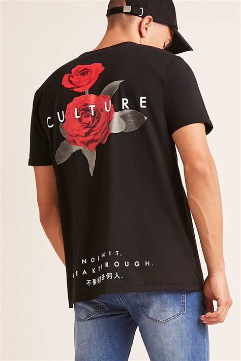 This black shirt design for man is designer wear in black printed pattern widely used for marriages, and other precious events are made out of silk material. Forever 21 Cotton Culture Floral Graphic Tee in Black/Red ...