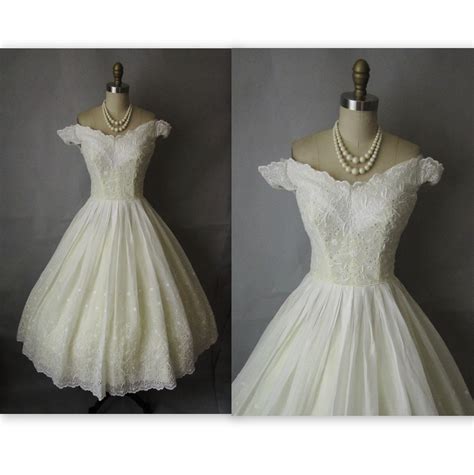 50s Wedding Dress Vintage 1950s Embroidered