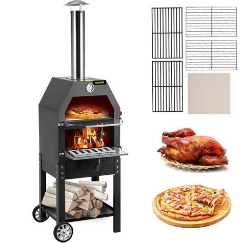 Vevor Pizza Oven 12 In Removable Wheels 2 Layer Charcoal Burning