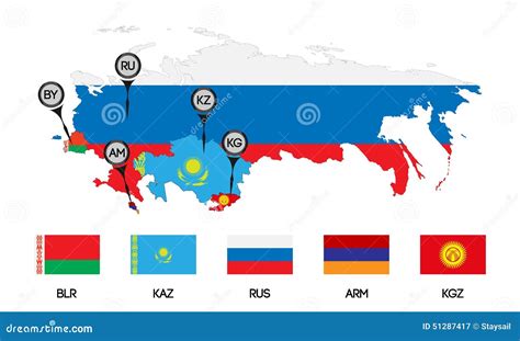 Eurasian Economic Union Territory On World Map Stock Illustration