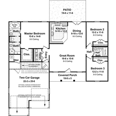 Ranch House Plan 3 Bedrooms 2 Bath 1400 Sq Ft Plan 2 125