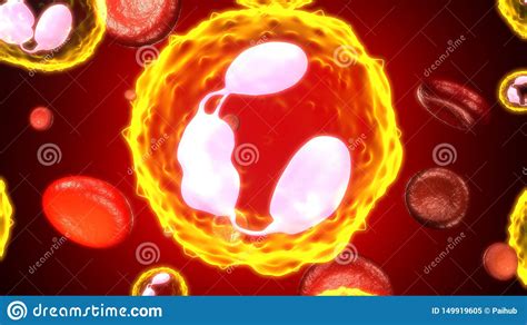 White Blood Cell Between Red Blood Cells Flow Insice
