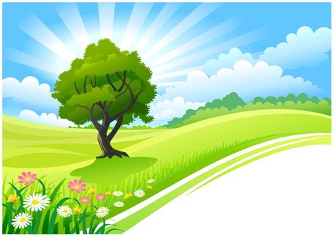 Cartoon Tree In Field With Flower Download Free Vectors Clipart