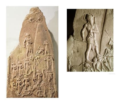 Stele Of Naram Sin Susa Iraq 2200bc Nimrod With Cowhorn Crown Tower