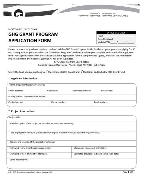 Northwest Territories Canada Ghg Grant Program Application Form Download Fillable Pdf 2018