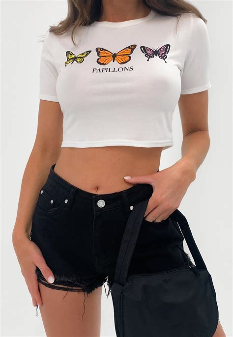 White Butterfly Graphic Cropped T Shirt Missguided Australia