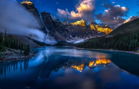 Wallpaper Clouds Mountains Lake Reflection Canada Albert Banff