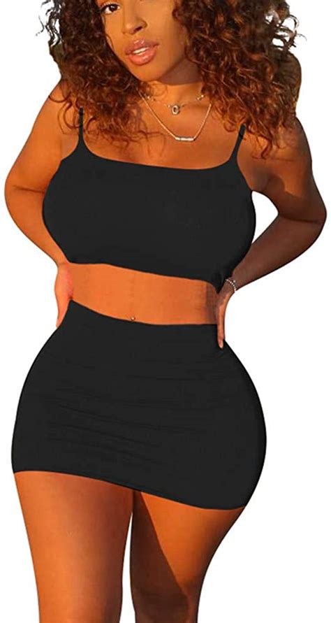 Boriflors Womens Sexy 2 Piece Outfits Strap Crop Top Skirt Set Bodycon