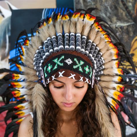 Real Feather Red Yellow And Black Chief Indian Headdress 135cm Native