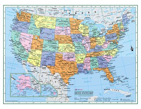 Laminated Wall Map Of Usa United States Map