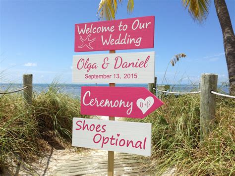 Beach Wedding Sign Wood Wedding Direction Sign Pink Wedding Decoration