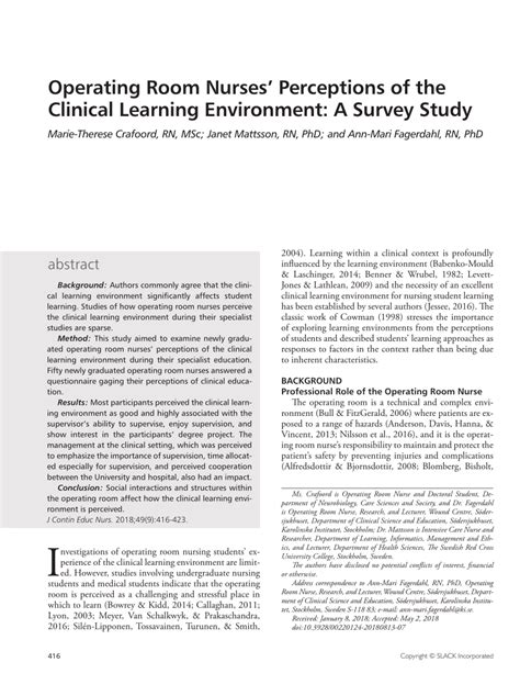(PDF) Operating Room Nurses' Perceptions of the Clinical Learning Environment: A Survey Study