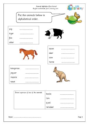 A few animals include the elephant and the lion. Sorting animal names (first letter) English Worksheet For ...