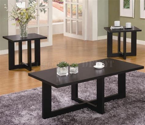 Black Finish Modern 3pc Coffee Table Set Wgeometric Design Black