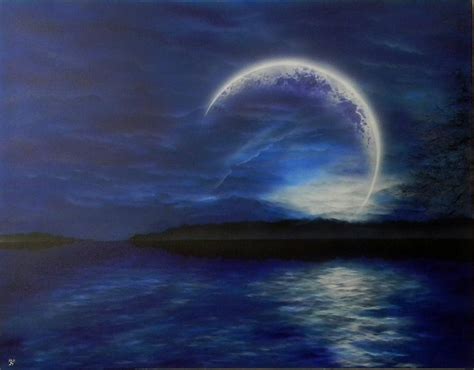 Vyshtinec Lake Moon Painting By Alexander Bukhanov