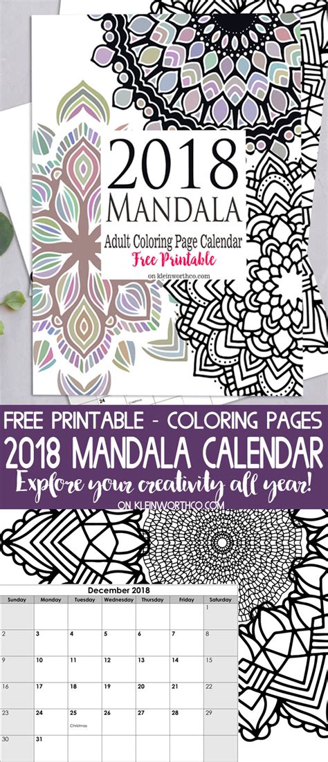 2018 Mandala Adult Coloring Page Calendar Free Printable Taste Of The