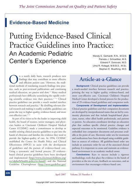Putting Evidence Based Clinical Practice Guidelines Into Practice