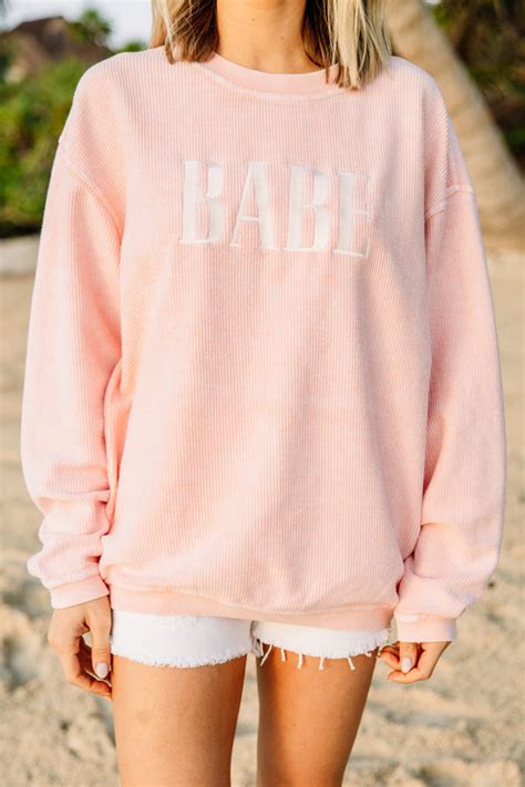 babe blush pink corded embroidered sweatshirt shop the mint