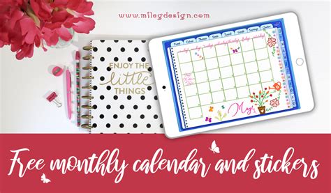 Free May Monthly Calendar And Stickers Mile Digital Bullet Journal
