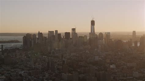 4k Stock Footage Aerial Video Flying By Lower Manhattan Skyline New