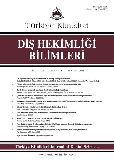 We did not find results for: Türkiye Klinikleri Diş Hekimliği Bilimleri Dergisi 2021 ...