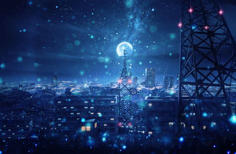 Sweat Dream Anime Original Chica Luna Tokyo Tower Noche Cielo Luz