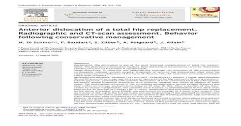 Anterior Dislocation Of A Total Hip Replacement Radiographic And Ct