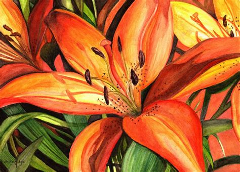 Lily Oil Painting Tiger Lilies Painting Tiger Lilies Fine Art Print