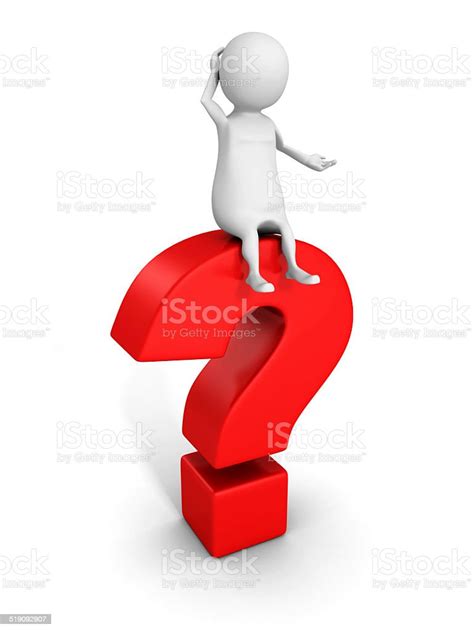Confused 3d Man Sitting On Red Question Mark Stock Photo Download