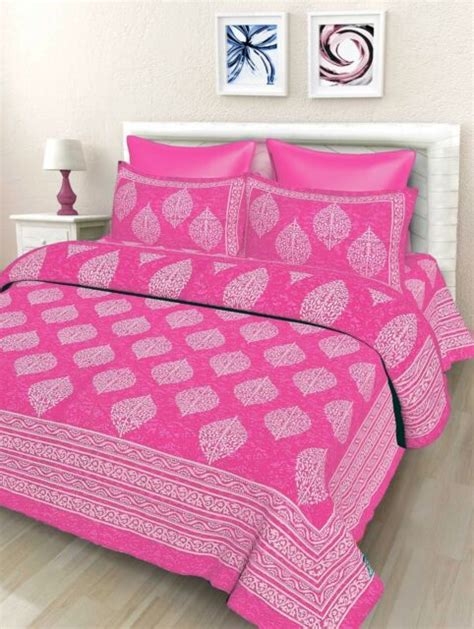 Indian Floral Cotton Jaipuri Double Bed Sheet With 2 Pillow Covers Pink Sk Ebay