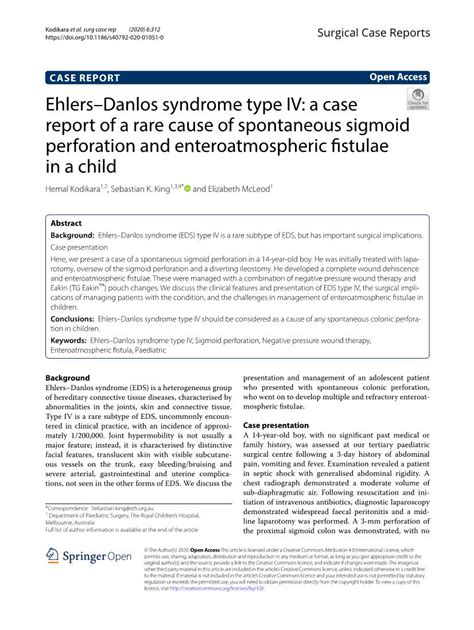 Ehlersdanlos Syndrome Type Iv A Case Report Of A Rare Cause Of