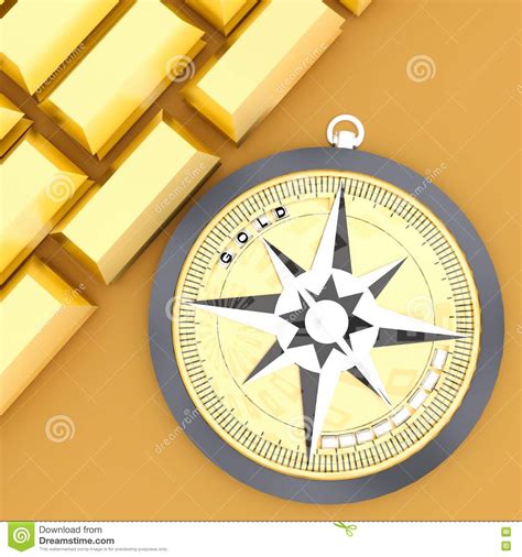 3d Compass With Gold Text And Gold Bar Concept Stock Illustration