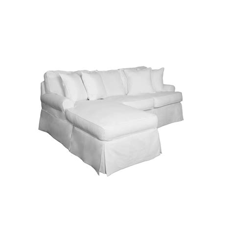 The Hamptons Collection White Fabric Slipcover For T Cushion Sectional Sofa With Chaise