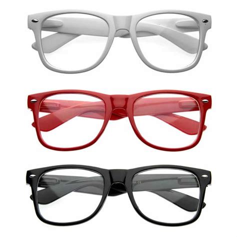 Retro Nerd Geek Clear Lens Wayfarer Glasses 3 Pack Zerouv