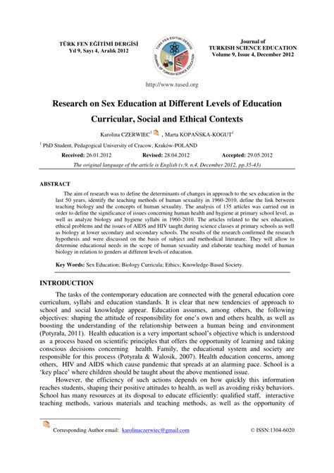 Pdf Research On Sex Education At Different Levels Of Education Curricular Social And Ethical