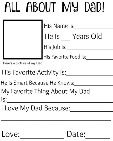 All About My Dad Printable Free