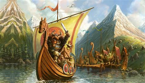 Download Mountain Ship Drakkar Warrior Fantasy Viking Fantasy Warrior Hd Wallpaper