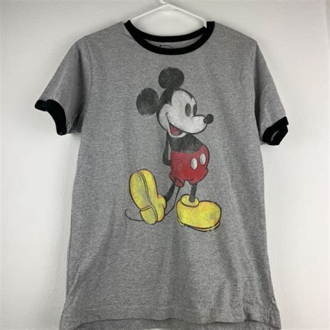 Mens Disney Gray Retro Style Ringer Mickey Mouse Graphic Tee T Shirt