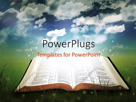 Powerpoint Template Open Glowing Bible In A Field Under A Pretty Sky