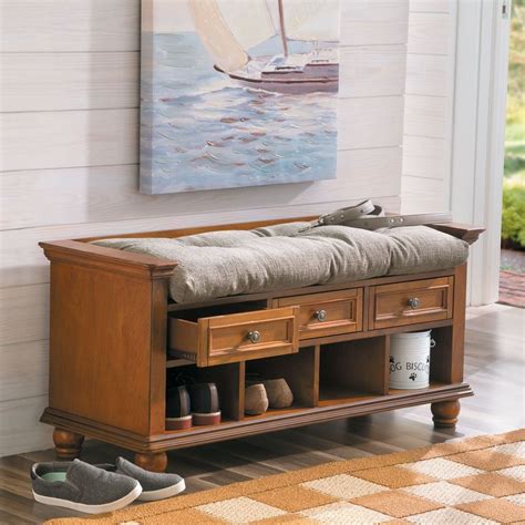 Classic Entryway Storage Bench Has Cubbies For Shoes Drawers For