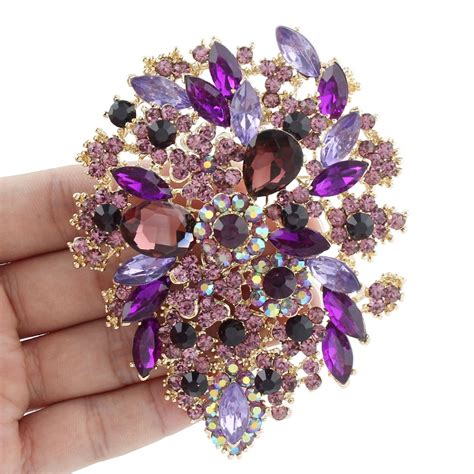 Buy Bella Fashion Purple Flower Rhinestone Brooch Pins