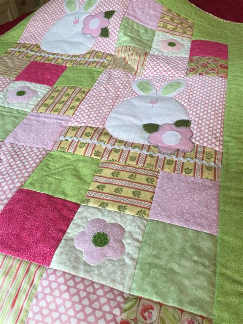 Beautiful Baby Quilt with Bunnies and Flowers | Etsy | Baby quilts ...