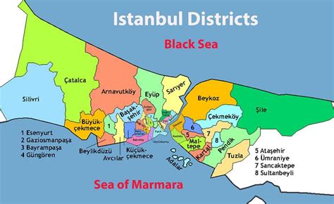 Istanbul Distretti Mappa Mappa Dellarea Di Istanbul Turchia