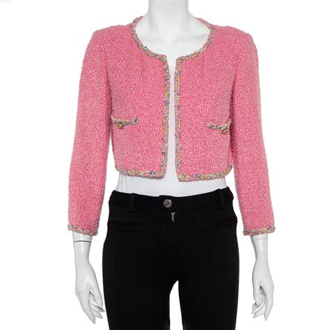 Chanel Pink Tweed Open Front Cropped Jacket M Chanel The Luxury Closet