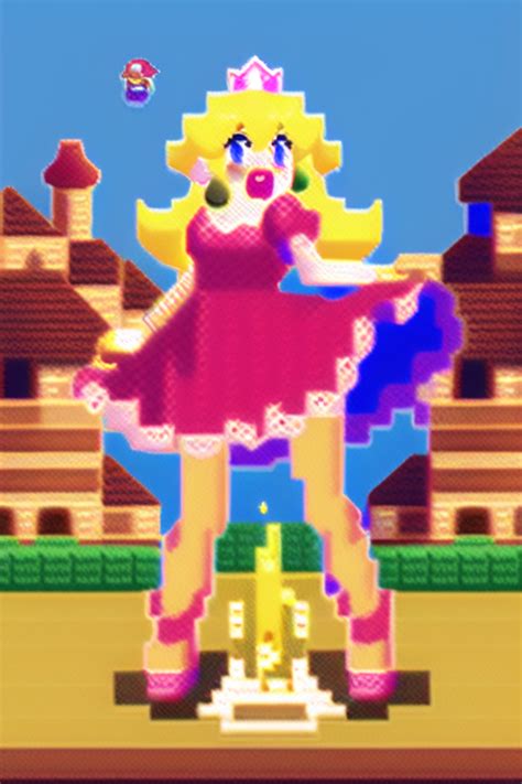 Pixel Art Style 1 Princess Peach Peeing Into Her Pink Dress