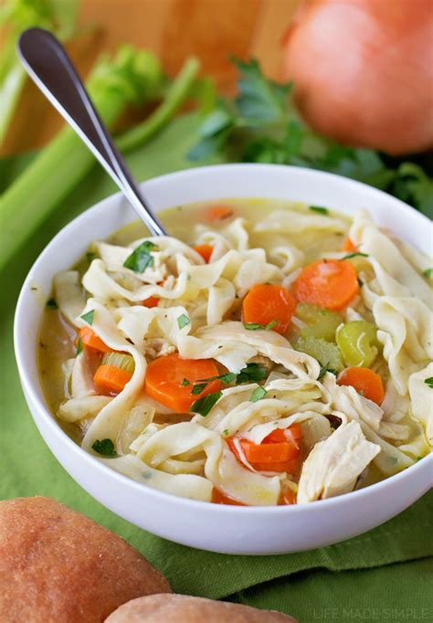 Step 1 put the chicken, carrots, celery and onion in a large soup pot and cover with cold water. Homemade Chicken Noodle Soup - Life Made Simple