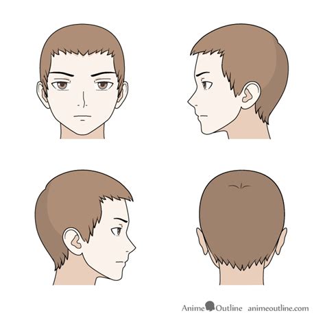There are various ways to draw anime hair. Drawing short anime hair front, back and side views | Guy ...