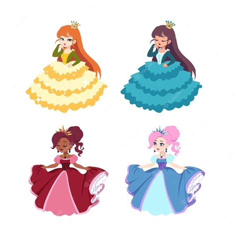 Premium Vector Cute Cartoon Princesses Set