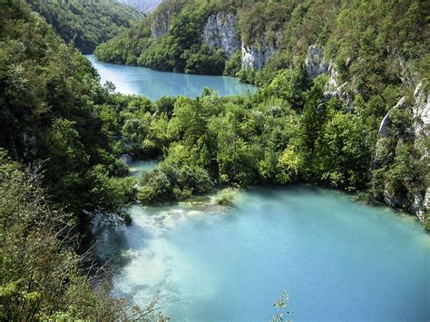 Turquoise Colored Lakes At Plitvice Lakes National Park Croatia Image