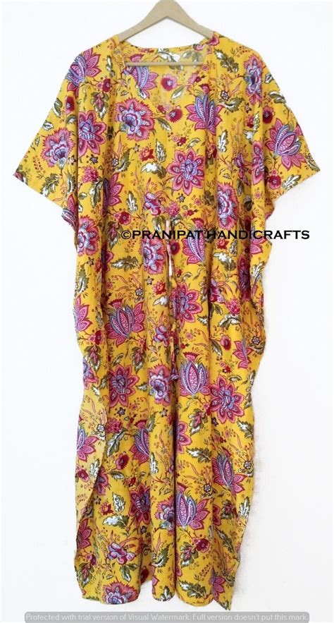 Indian Yellow Long Floral Print Cotton Hippie Maxi Women Nightwear Caftan Dress Ebay